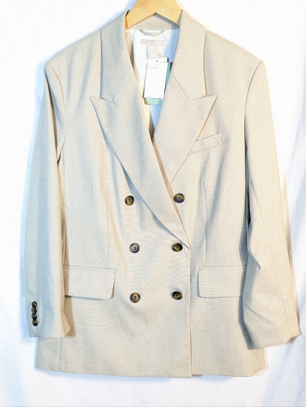 H&M Women's NWT Double-Breasted Blazer Tan Neutral Classic Fall Sz M